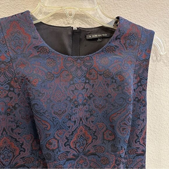 Kobi Halperin Dresses & Skirts - Kobi Halperin | 2 | navy jacquard knee length shirt dress sleeveless dress